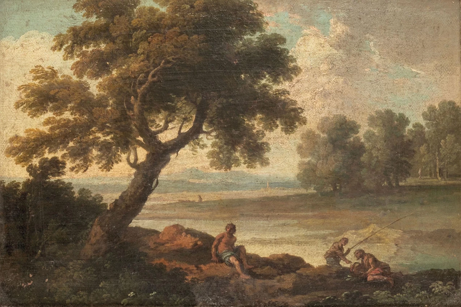 Paesaggio fluviale con pescatore